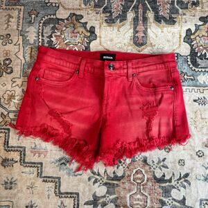 Hudson Red Mini Denim Shorts Distressed Booty Shorts y2k mid rise going out 26